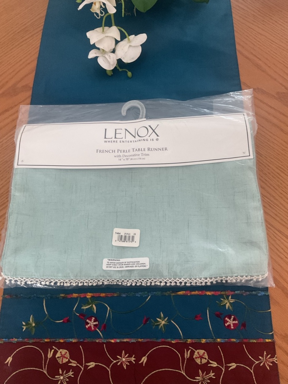 Lenox French Perle Table Runner - French Perle Ice Blue 14” x 70”